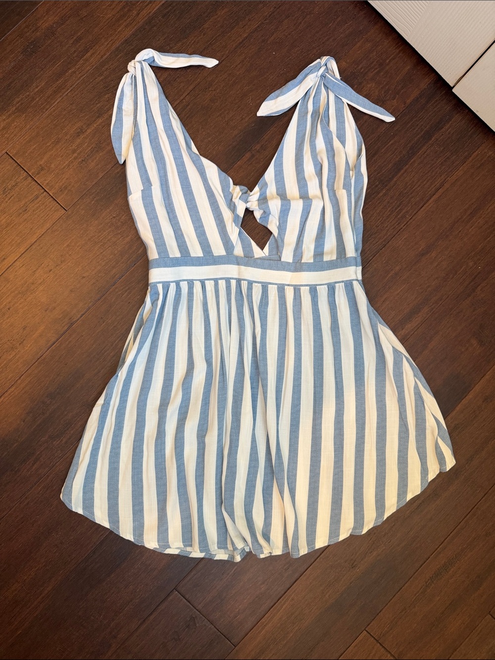 Tobi Blue and White Stripe Tie-Shoulder Dress